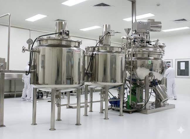 Ointment processing tanks in the manufacturing area